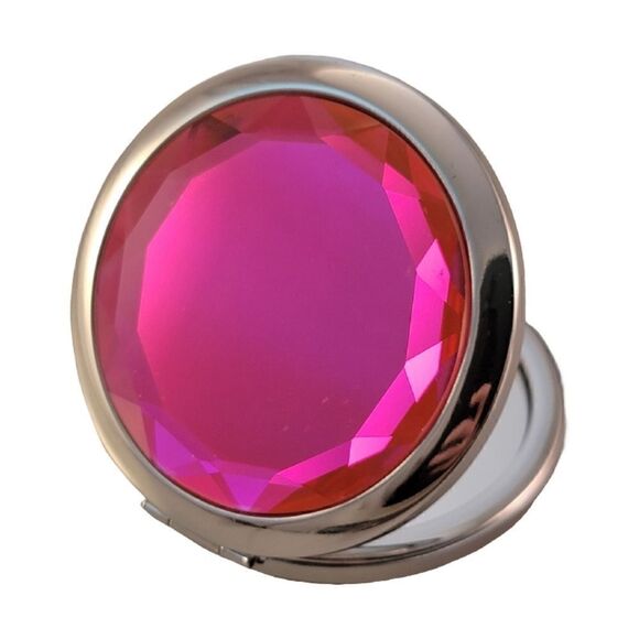 Compact Hot Pink Faceted Crystal Travel Mirror - New! - Picture 2 of 7
